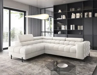Ecksofa mit Schlaffunktion Sofa AMARA Stoff Coral Weiß Ottomane Links