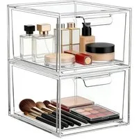 OSTWOLKE Make-Up Organizer 2er Stapelbare Acryl Kosmetik Organizer Schubladen Organizer, 2-tlg., für Schminktisch Schreibtisch Badezimmer Schlafzimmer UnterWaschbecken