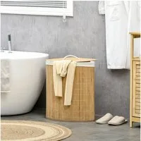 furnicato Wäschekorb 38L x 38B x 57H cm in Natur (1 St), Wäschetonne mit Deckel, Innenfutter und platzsparender Eckform
