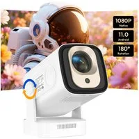 XGODY Mini Beamer 4K Unterstützung 1080P Autofokus Projektor, Heimkino LCD-Beamer (400 lm, 10000:1, 3840 x 2160 px, Auto Trapezkorrektur Smart Projector mit WiFi6 BT5.4, 180°Dreh)