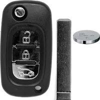 mt-key Klapp Schlüssel Reparatur Ersatz Gehäuse 3 Tasten + Rohling + CR2032 Knopfzelle, CR2032 (3 V), für Renault Funk Fernbedienung