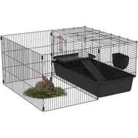 PawHut Kleintierkäfig Kleintierkäfig Nagerkäfig mit Zubehör Kleintierstall Stahl Schwarz, 112.5L x 99B x 54Hcm