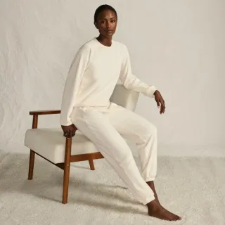 Lounge-Set aus Samt, Damen,  Weiß, Polyester/Polyester-Mischung, by Lands' End