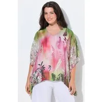 Ulla Popken Tunika Chiffon-Bluse doppellagig V-Ausschnitt oversized