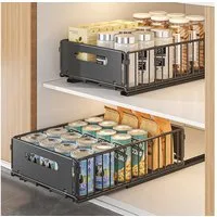 TUWENA Küchenorganizer-Set 2 Stück Teleskopschublade, Faltbar Ausziehbare Schublade Küche, Kein Bohren Metall Ausziehbarer Schrank Organizer für Küche, Bad