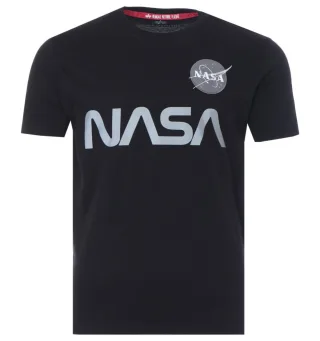 Alpha Industries Reflektierendes NASA Druck T-Shirt - Schwarz