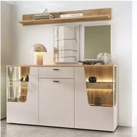 Lomadox Esszimmer-Set CARMONA-129, (Spar-Set, 2-St., Sideboard Wandregal), in kaschmir und Eiche, inkl. LED-Beleuchtung
