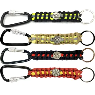 Schlüsselanhänger aus Paracord | mit Metallemblem und Farben von Feuerwehr, THW oder Rettungsdienst | Karabiner mit Schraubsicherung | Schlüsselring Feuerwehr - schwarz/neongelb/silberreflex