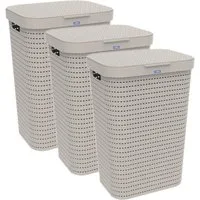 ROTHO Wäschekorb Country 3er-Set Wäschesammler 55l mit Deckel (Wäschesammlerset, 3er-Set), Wäsche einfach organisieren – langlebig, leicht & platzsparend
