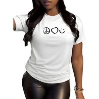 Banco T-Shirt Damen Kurzarm Peace, Love, Smile Unifarben Unifarben