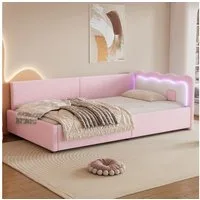 Flieks Daybett, Polsterbett Einzelbett Schlafsofa 90x200cm LED-Licht mit Fernbedienung