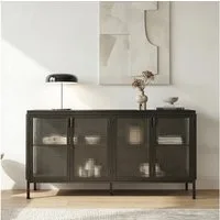 HOMSEE Sideboard Vitrine schwarz, Glas+Metall+MDF, 150×40×80 cm (1 St), Oberplatte bis 40 kg, Einlegeboden 10 kg, stabil & langlebig