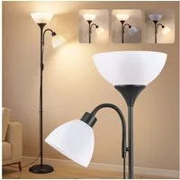 VASAGLE Stehlampe Deckenfluter mit Leselampe, 1,76 m Standleuchte mit verstellbarem Lesearm, Stehleuchte