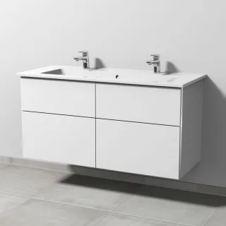 Sanipa 3way Keramik-Set Venticello Keramik-Doppelwaschtisch und Unterbau mit 4 Auszügen, Weiß-Soft BR32943