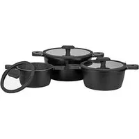 Mulex Topf-Set HAPPINESS BLACKLINE, Aluguß (leichte Reinigung, 6-tlg., exzellenter Antihafteffekt), induktionsgeeignet