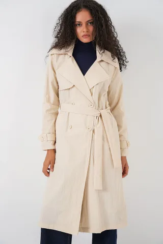 Doppelreihiger langer Trenchcoat mit Taschen