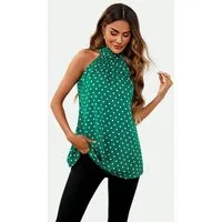 FS Collection Neckholdertop Neckholder-Top mit Bindeband hinten und Blumenmuster / Punkemuster (XS (EU:36 / UK:8) · S (EU:38 / UK:10) · M (EU:40 / UK:12) · L (EU:42 / UK:14) · XL (EU:44 / UK:16), 5 Farben: PunktSchwarz, PunktGrün, BlumenBlau, BlumenH