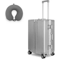 WINLIFE Trolley Hartschalen-Koffer Alu-Rahmen Silber Trolley M, L, XL + Nackenkissen, 4 Doppelrollen Rollen, ABS+PC-Hartschale, TSA-Zahlenschloss, 360°-Doppelrollen