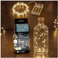 Lumineo LED-Lichterkette, LED Draht Lichterkette 95cm Batterie 20 Micro-LEDs Warmweiß / Silber