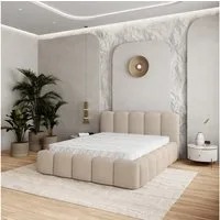 Masseno Polsterbett FALINA 200x200 cm beige (mit Bettkasten und Lattenrost)