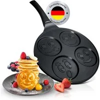 endusor Crêpepfanne Pancake Pfanne ⌀26cm mit 4 Smiley Motiven für Kinder, Aluminiumguss (Alle Herdarten inkl. Induktion, Ø 26cm Bratpfanne), modernster Antihaft-Beschichtung & Eisenkernboden für Pancakes & Mehr