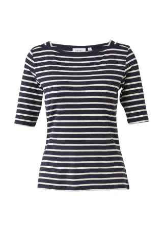 comma - T-Shirt blau/creme - Gr. - 42