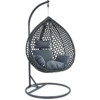 RAMROXX Hängesessel Luxus Hängesessel Style XXL Korb Gestell Schwarz mit Kissen Grau