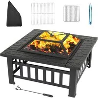 LALAHO Feuerschale 3 in 1 Feuerstelle mit Funkenschutz, Holzkohlegrill, Lagerfeuer Grill,82x82x52cm, 2-in-1 BBQ Grill, Feuerstelle für Garten