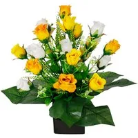 Kunstblume Rosen-Arrangement im Topf aus Keramik Blumengesteck Dekoblumen, I.GE.A., Höhe 38 cm, Seidenblumen Kunstrosen Rosenstrauß Hochzeitsdeko Tischdeko