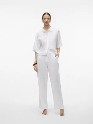 VERO MODA - VMLINN 2/4 SHORT SHIRT WVN NOOS Snow White - Gr. - L