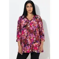 Ulla Popken Longshirt Slinky-Shirt Blüten A-Linie V-Ausschnitt 3/4-Arm