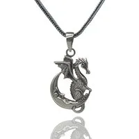 NAHLE Kette mit Anhänger Silber Drache Mond Panzerkette Halsschmuck Anhänger Geschenk (2-tlg., inkl. Schmuckbox), rhodiniert, anlaufgeschützt