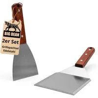 BigDean Grillspachtel 2er Set Grillspachtel Edelstahl + Holfgriffe, Spachtelset Für Grillspaß aus Edelstahl