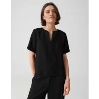 OPUS Shirtbluse Bluse aus strukturierter Webware mit Boxy Fit Kleine Schlitze für einen modernen Look