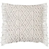 Dekokissen MACRAME, Creme, Baumwolle, B 45 cm x L 45 cm, mit Fransen