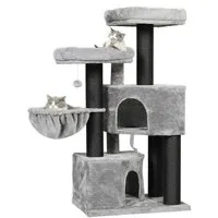 MSMASK Kratzbaum groß für Katzen stabil mit Sisal-Kratzstangen, 2 Aussichtsplattform
