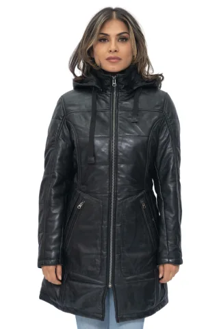 Gesteppter Parka-Mantel aus Leder für Damen-Allentown