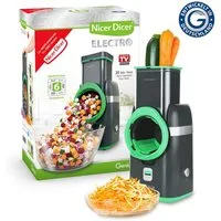 Genius Gemüseschneider Nicer Dicer Electro, 25 tlg, Gemüsehobel elektrisch, 6 Einsätze, 80 W, Extra-scharfe G-NOX Edelstahlklingen, einfache Reinigung, kompakt