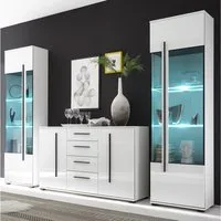Lomadox Wohnwand COLORADO-61, (3-St), weiß Hochglanz 2 Vitrinen und großem Sideboard 300x200x42cm