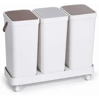 BlingBin Mülleimer 3-er Mülleimer-Set, Küche Mülltrennsystem mit Rollen & Deckel, Herausnehmbare Recycling-Mülleimer für Papier, Kunststoff, Glas