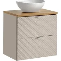 Lomadox Waschtisch VERACRUZ-56, 60cm breit mit Aufsatzwaschbecken, kaschmir mit Eiche, gerillte Front