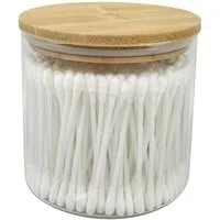 Cheffinger Aufbewahrungsbox mit Bambusdeckel - Kosmetik Organizer mit 300 Wattestäbchen (2 St), Bambusdeckel
