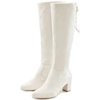 LASCANA Schlupfboots, Slouchy Boots, Slip-On, Schlupfstiefel aus stretchigem Material mit Blockabsatz in elegantem Design