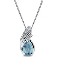 Miore Kette mit Anhänger MG9171N - 9 Karat 375 Weißgold mit Blautopas 5 Diamanten 0,03 Karat, 925 Sterling Silberkette 45cm Länge