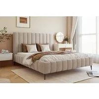 Goldstoff Polsterbett Luxuriöses Bett "MAGNUS" mit hohem Kopfteil und praktischem Stauraum (120–200x200 cm, Kopfteilhöhe: 90/110 cm, Seitenhöhe: 25/40 cm), Luxuriöses Schlafzimmerbett mit hohem Kopfteil und Stauraumfach