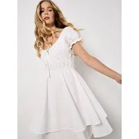 Apricot Minikleid Sommerkleid mit Ösenstickerei