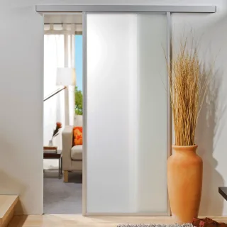 Glasschiebetür 740x2035mm umlaufendes Alu-Profil vollflächig satiniert