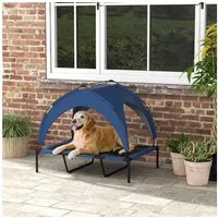 PawHut Tierbett Erhöhtes Hundebett mit Baldachin, Outdoor Hundeliege mit Dach, Oxford, Taftstoff, für große Hunde Dunkelblau Oxford 106 x 76 x 94 cm
