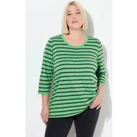 Ulla Popken T-Shirt Shirt Ringel A-Linie Rundhals Zierfalten 3/4-Arm
