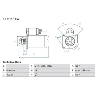 Bosch Anlasser 2,5 kW 0986023850 Citroen Fiat Lancia Mitsubishi Opel Peugeot